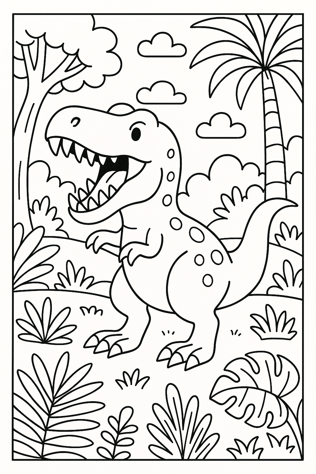 T-Rex Roaring in the Jungle - Free Dinosaur Coloring Page