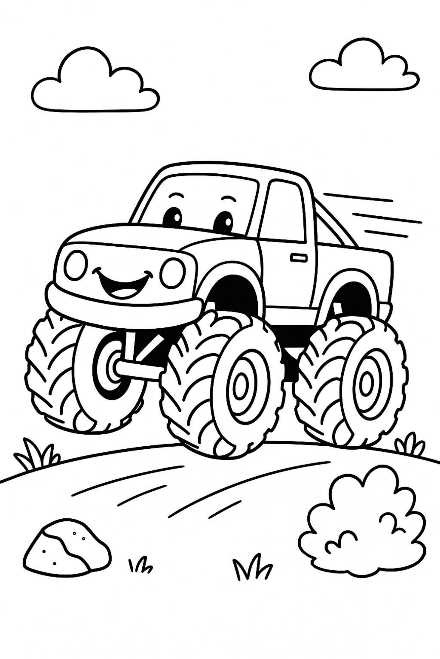 Monster Truck on a Dirt Path - Free Coloring Page