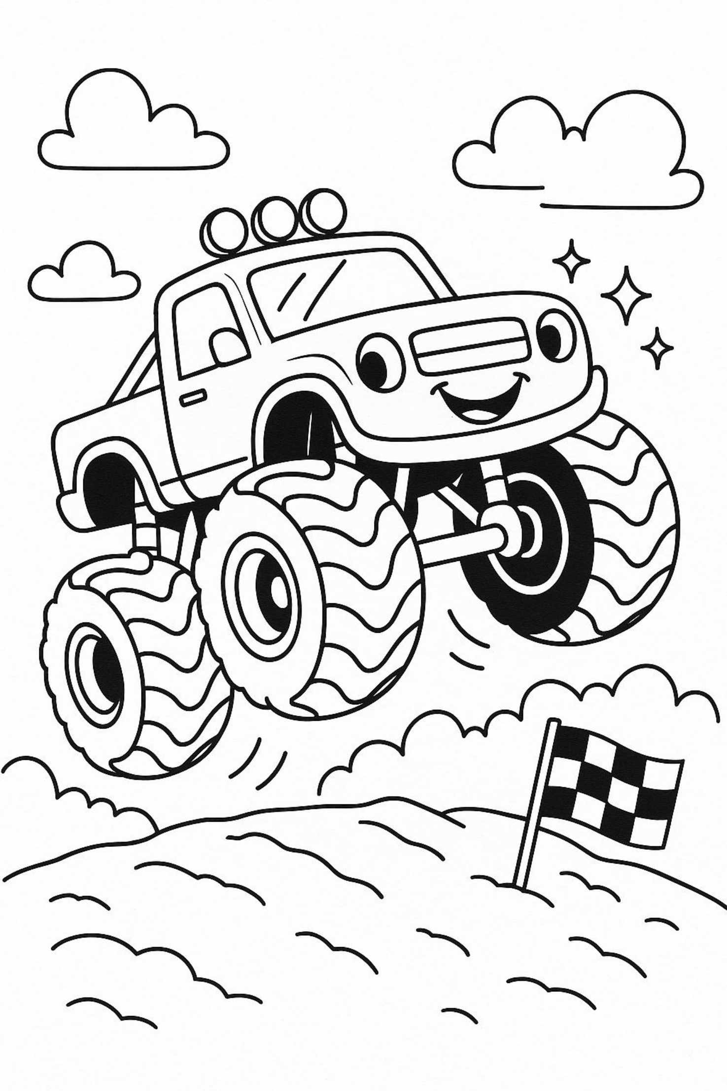 Monster Truck Racing Jump - Free Coloring Page