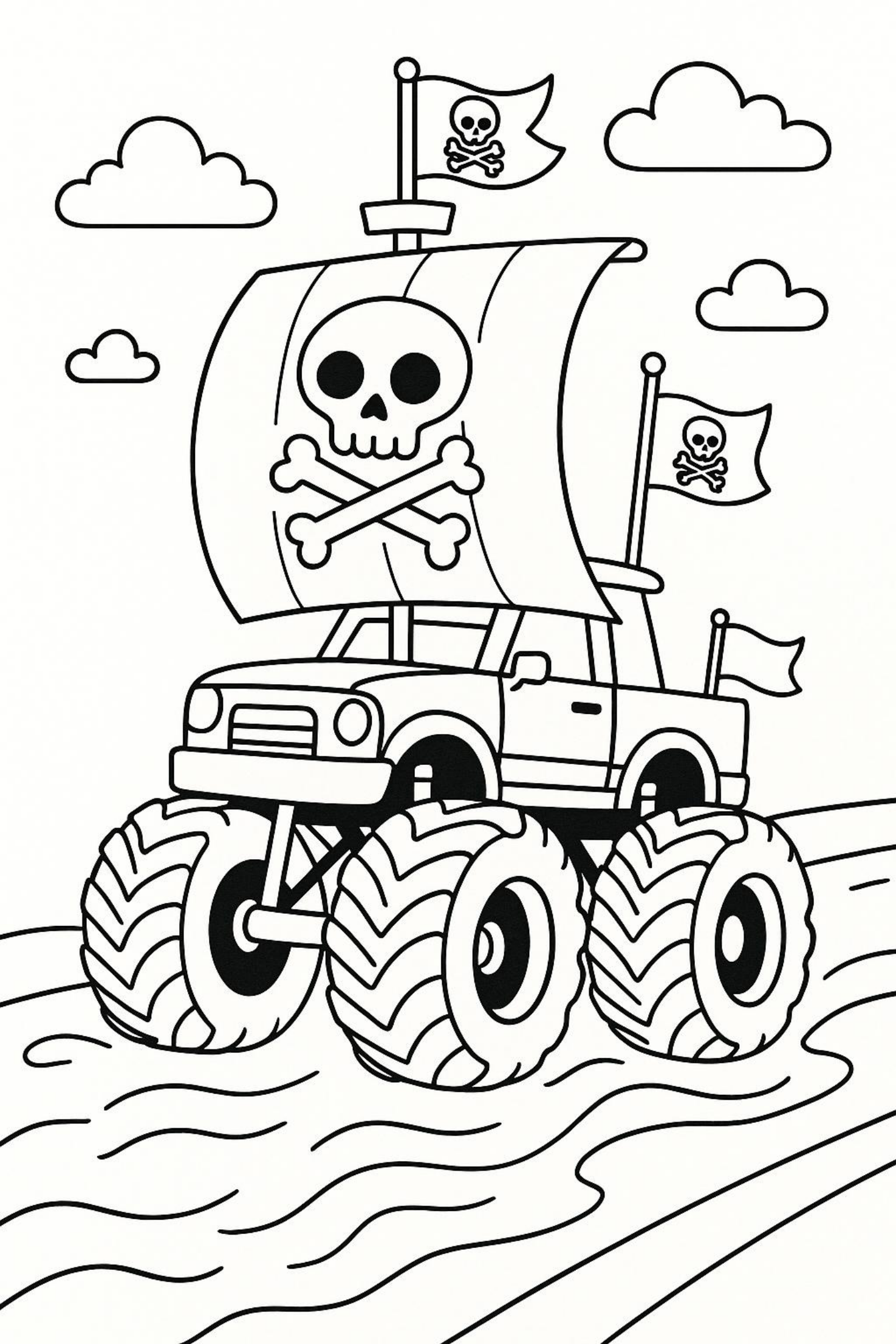 Pirate Monster Truck - Free Coloring Page