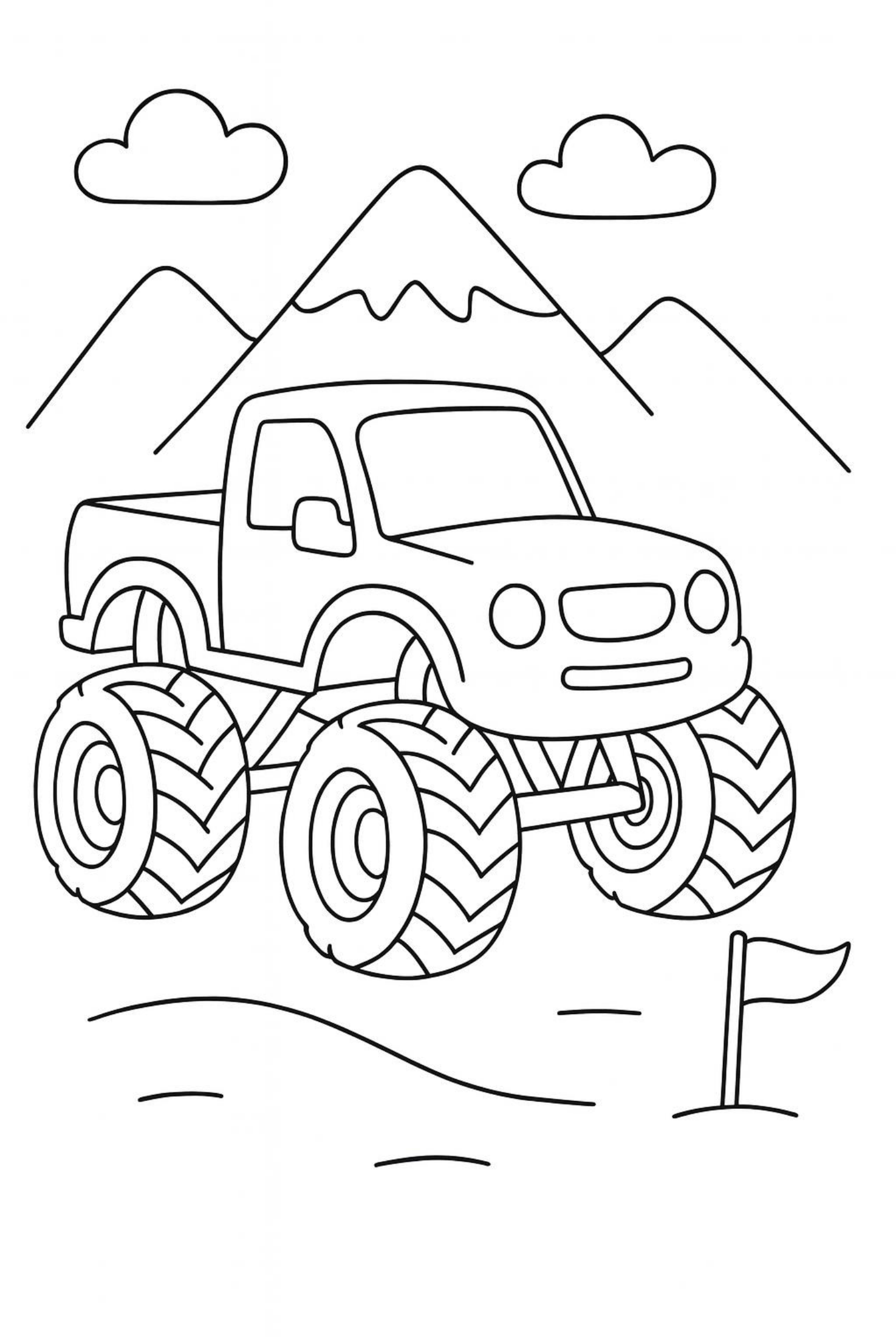 Monster Truck in the Mountains - Free Coloring Page