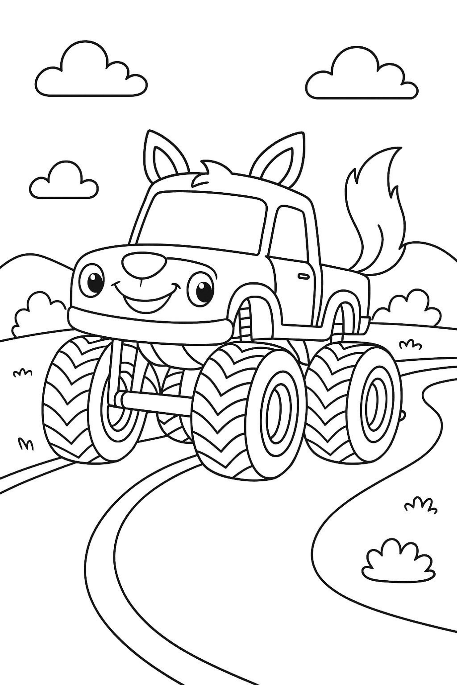 Fox Monster Truck - Free Coloring Page