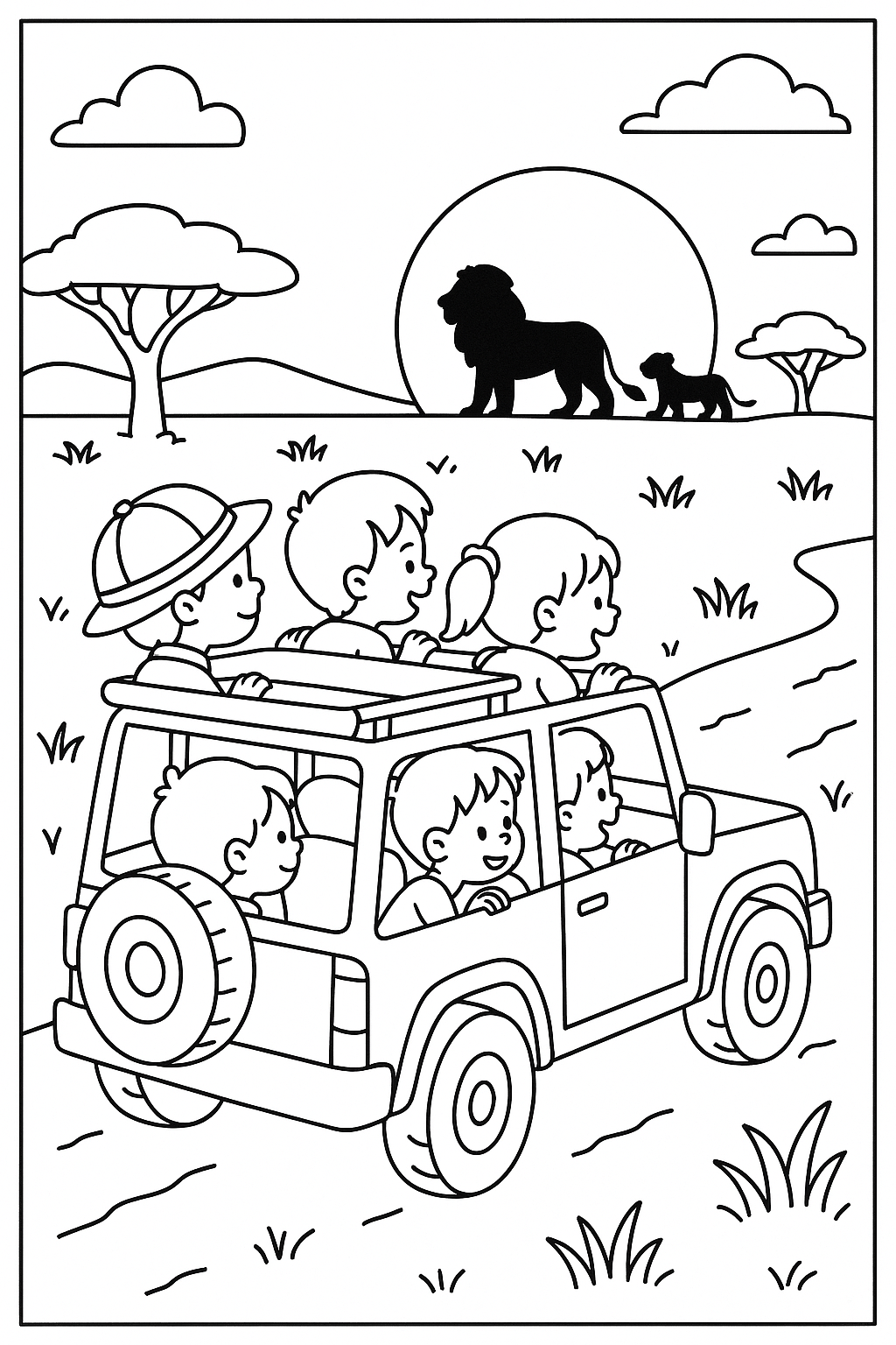 Safari Jeep Coloring Page - Free Download