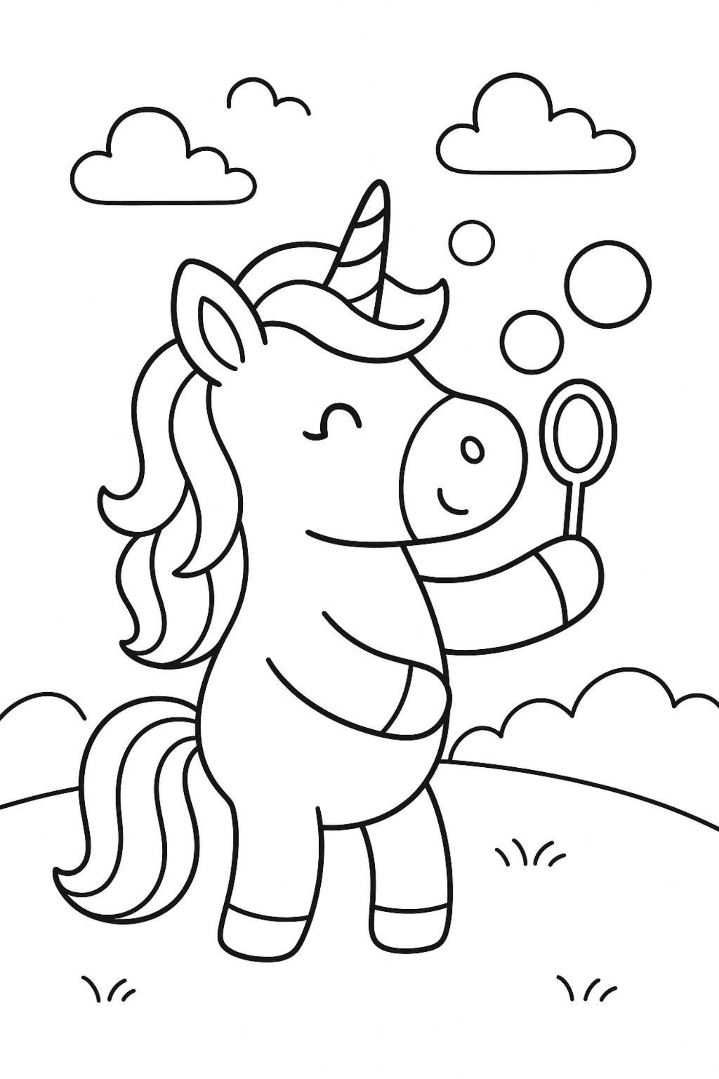 Unicorn Blowing Bubbles - Free Coloring Page