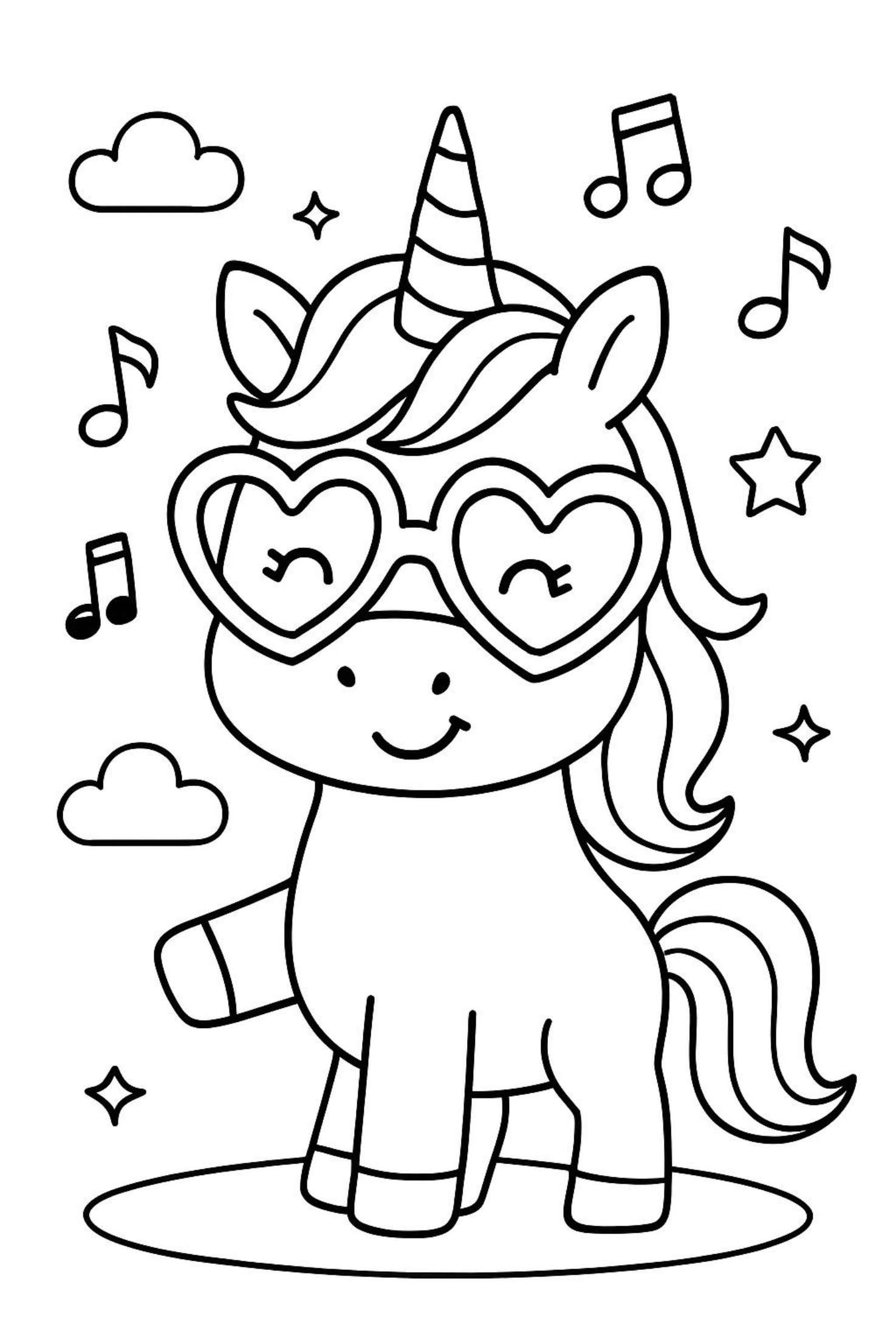 Cool Unicorn with Sunglasses - Free Coloring Page